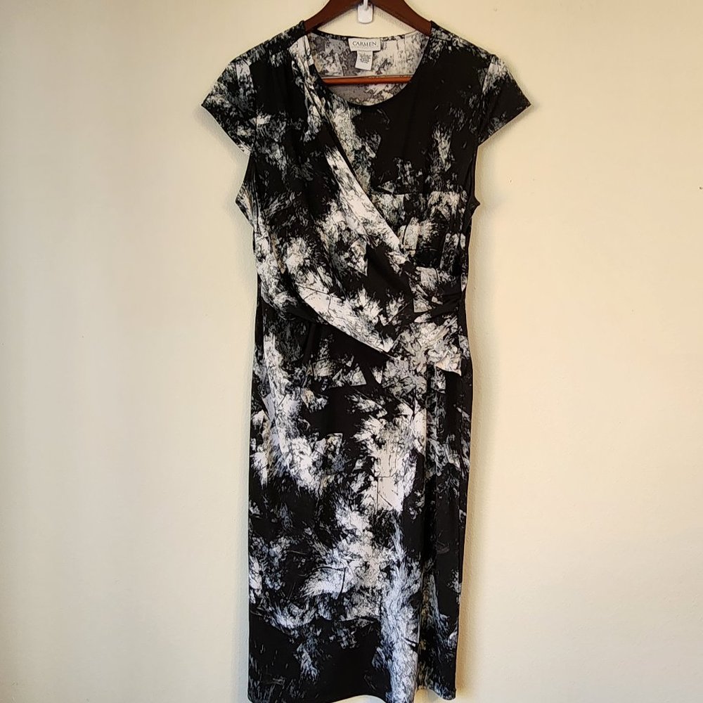 Carmen Marc Valvo Womens Size L Dress Short Sleeve Lyrical White Black